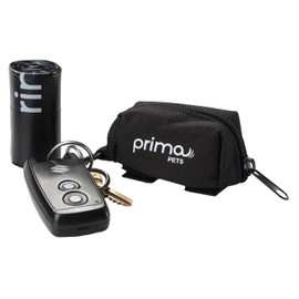 Prima Pets Dog Poop Bag Holder Leash Attachment, Includes 1 Roll of Poop Bags, Waste Bag Dispenser, Lightweight Fabric, Walking, Running or Hiking Accessory (Dispenser + 1 Roll, Black)