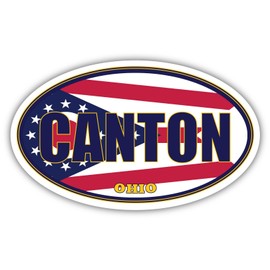 3 Pack 2x3 inches | Canton City Ohio State Flag | OH Flag Stark County Oval State Colors Construction Toolbox, Hardhat, Lunchbox, Helmet, Mechanic, Luggage
