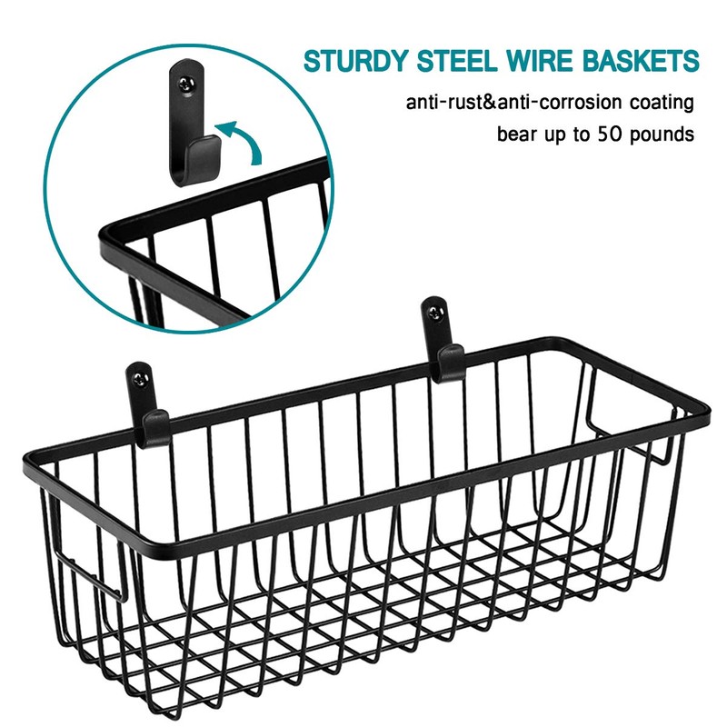 SheeChung Farmhouse Metal Wire Bin Basket with Wall Mount -