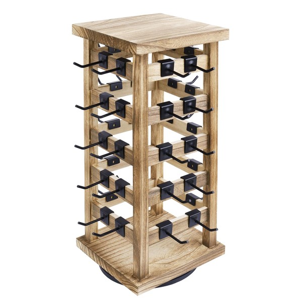 Ikee Design Exquisite Rotating Jewelry Display Tower- Showcase and Organize Your Collection with 42 Removable Hooks- Earring Display Stand- 5 Bars on Each Face for Maximum Storage -Oak Color