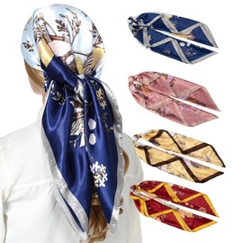 RIIQIICHY 35 Inch Head Scarf for Women Like Silk Scarf Hair Scarf - 4 PCS Square Scarf Bandanas for Women