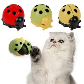Blnboimrun 3 Pcs Catnip Toys Balls That Stick on Wall,Cat Toy Ball, Catnip Wall Balls for Cats Lick,Cat Face Scratchers, Cat self Groomer for Indoor Cats, (3-Color, Ladybug)