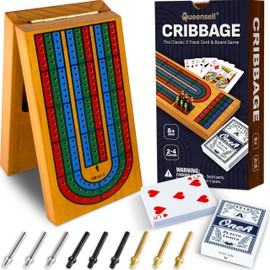 Cribbage Board Game Set with Storage - Classic Game Travel Cribbage Board with Wooden Card Storage for Adults & Kids - Ideal for Game Night