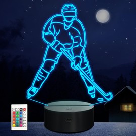 Anywin Hockey Gifts,Boys Night Light,3D Ice Hockey Illusion Bedside NightLight Lamp with Remote & Timer for Kids Room Decor, Birthday Christmas Gifts for Boys Grils Child Men Hockeyer Hockey Fans