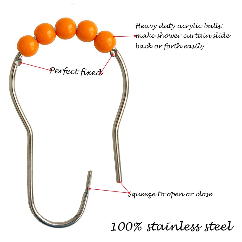 Shower Curtain Rings Hooks Decorative Acrylic Roller Balls Rustproof Heavy