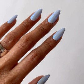 KQueenest Chrome Dark Brown Press on Nails Medium Almond, Glazed Gel Fake Nails Acrylic Nails Press on Glitter Natural Fit False Nails Acrylic Nails For Women DIY Nail Art