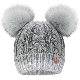 Arctic Paw Winter Hats for Women Cable Knit Fleece Lined Warm Pom Pom Beanie for Women Grey