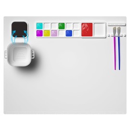 Silicone Craft Mat, 20"x16" Silicone Painting Mat with Cup, Nonstick Silicone Sheet for Resin Jewelry Casting, Creator Silicone Mat for Art, DIY, Drawing, Clay and Play Doh (White)