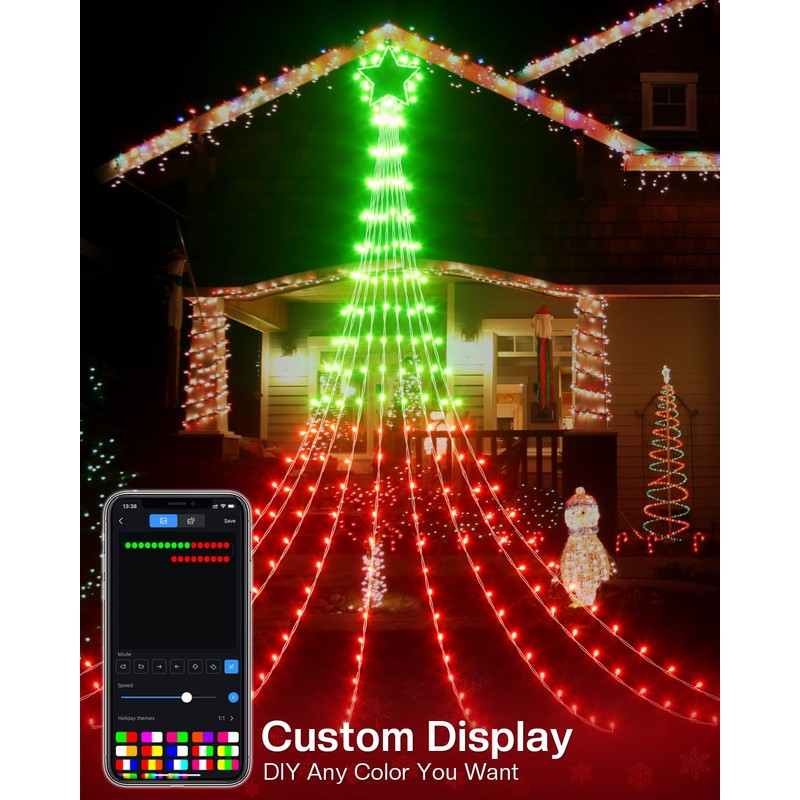 3.6M Outdoor Christmas Curtain Lights, 64 Modes Smart Waterfall String