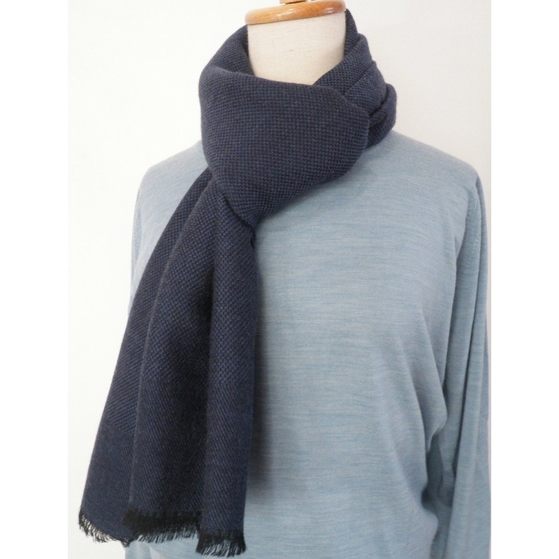 Italian made Scarf, Wool, Silk, Soft, Tweed, Men's, Women's, Blue,