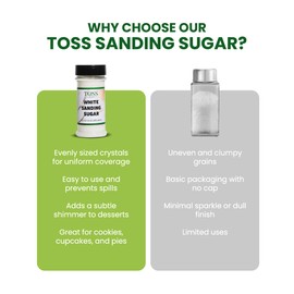 White Sanding Sugar Crystals for Professional Baking & Decorating 10 oz - TOSS Coarse Sparkling Sugar Sprinkles for Cakes, Cookies & Cupcakes - Pure White Decorative Topping