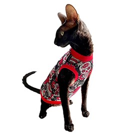 Kotomoda Sphynx Cat Clothes T-Shirt Red Skull (L)