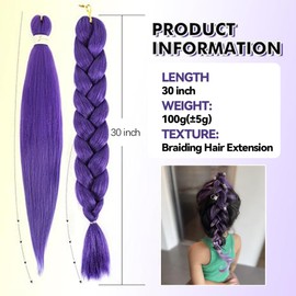 Long Purple Braiding Hair -30 Inch Synthetic Braiding Hair for Kids Stage Party Halloween Costume Cosplay (Purple, 30inch)