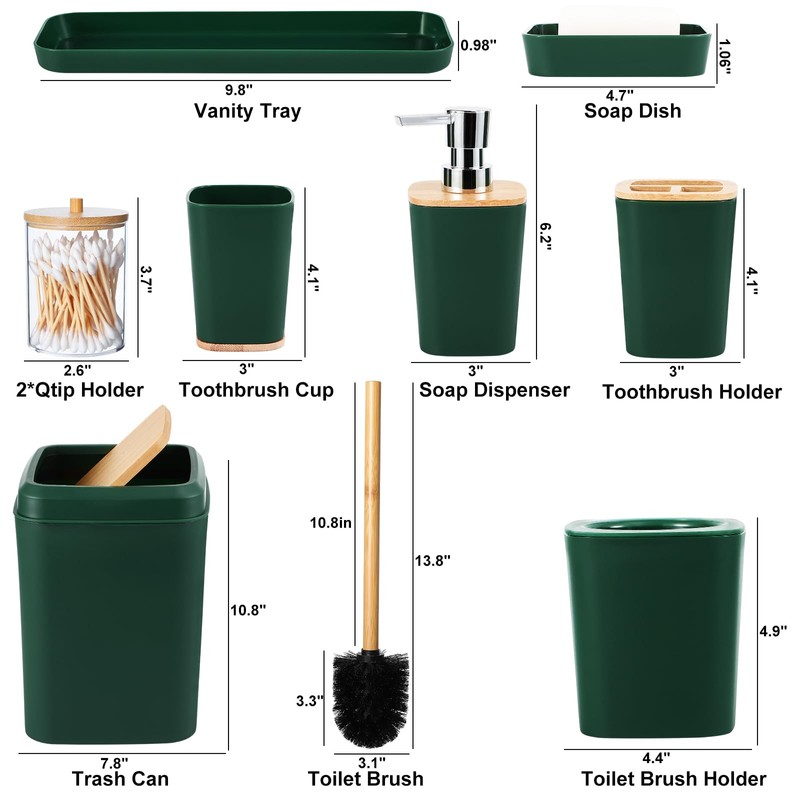 Bathroom Accessory Set 9 Piece Hunter Green Bathroom Set with