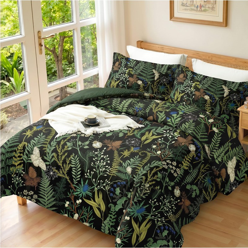 keensoft Queen Comforter Set - 3 Pieces Botanical Bedding Comforter