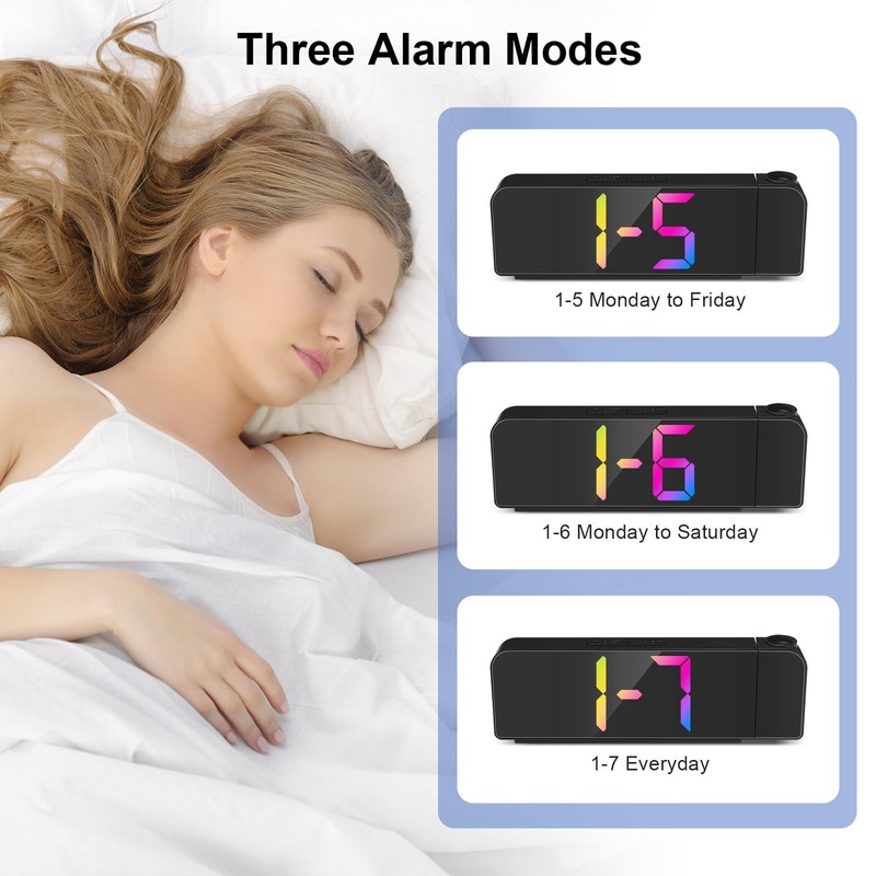 GuDoQi Projection Alarm Clock, Colorful LED Clock for Bedroom, Digital