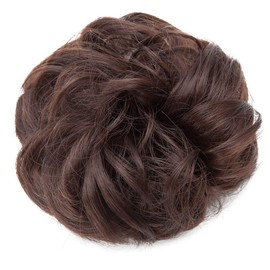 S-noilite Hair Bun Extensions Messy Wavy Curly 2 Pieces Dish Donut Scrunchie Hairpiece Accessories Chignons Updo Ponytail Pony Tail Synthetic Hair Extension for Women Girl -2 Piece 60G Medium Brown