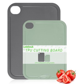 Ledebouk 2 Pack Flexible Chopping Board with Juice Grooves, Scratch-Resistant Flexible TPU Chopping Boards, Kitchen Board, Antibacterial Cutting Board, BPA-Free, Dishwasher Safe, Non-Slip