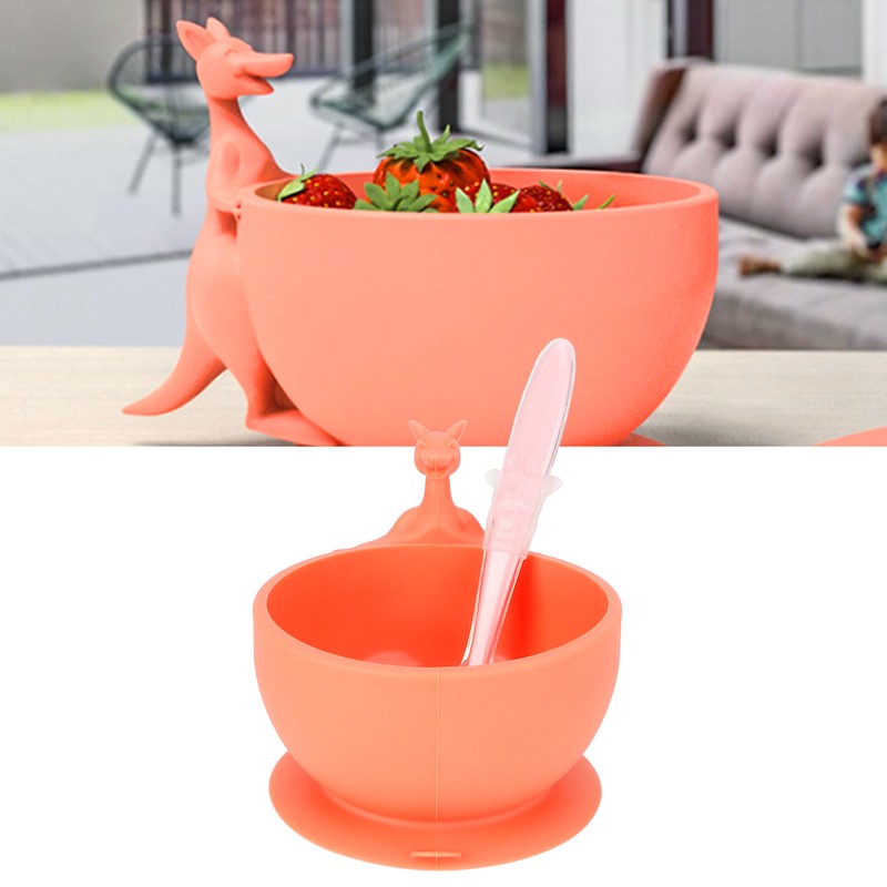 Cute Silicone Baby Feeding Bowl Spoon Set with Suction Base