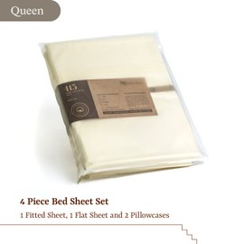 Peru Pima, Bed Sheets Set with 4 Pieces, 415 Thread Count, Percale, 100% Peruvian Pima Cotton, Hotel Luxury Quality, Extra Soft and Cooling Sheets, Queen Size, Ivory Solid Color