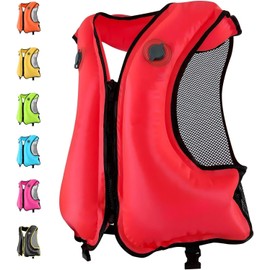 Adult High Visibility Inflatable Swimming Jacket Adjustable Buoyancy Jacket for Surfing Kayaking Diving Water Safety with Double Air Chamber (Red)
