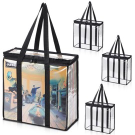 Facmogu 33 RPM Vinyl Record Storage Bag, Clear PVC Record Bags for Vinyl Holds Up to 108 Albums, LP Carrying Case Album Organizer with Two Way Zipper Closure - No Dust, Moisture, Scratche - 3 Pack