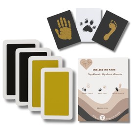 4-Pack Inkless Hand and Footprint Kit - Safe Ink Pad for Baby Hand and Footprints - Pet Paw Print Kit - Cat/Dog Paw Print Kit, Baby Essentials for Newborn, Gold & Black