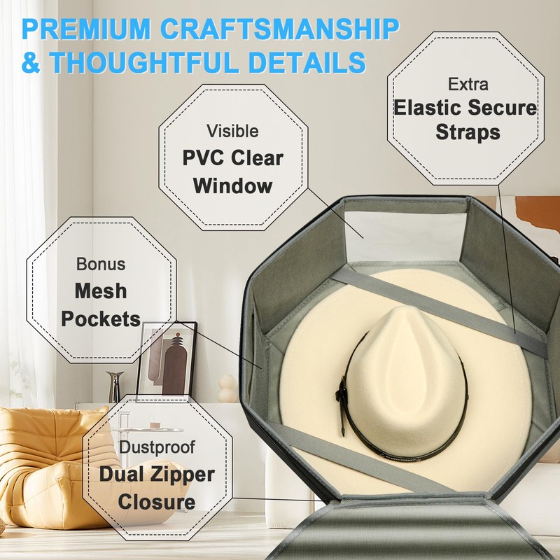Bamneat Hat Box for Travel & Home Closet Storage, Side