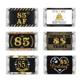 PHOHUI HAVE A NICE TIME Black and Gold 85th Birthday Party Mini Candy Bar Wrappers,Mini Candy Bar Wrappers Birthday Party Favors, Pack of 54. (85)