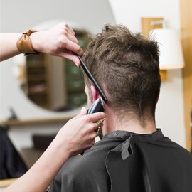 Barber Cape 6 Concealed Buttons Hairdressing Cape Machine Washable And Quick Dry Hairdressing Gown Black 140x120 cm