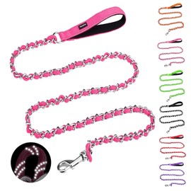 HOMIMP - Correa reflectante de metal a prueba de masticación para perros grandes de 6 pies y cómodo mango acolchado suave, correa duradera antimordeduras con correa de cuerda, correas para perros grandes no masticables (rosa)