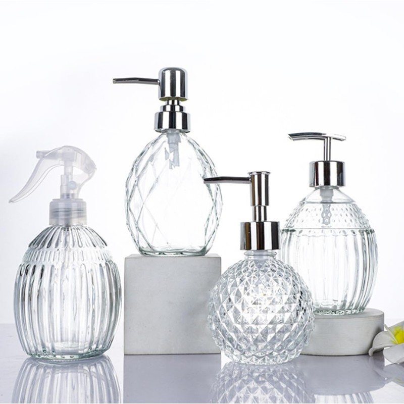220ml/8oz Empty Clear Glass Soap Dispenser Glass Jar Bathroom Lotion