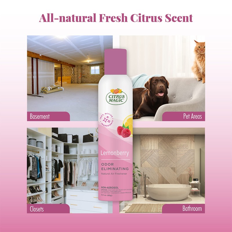 Citrus Magic Odor Eliminating Air Freshener Spray, Lemonberry, 3-Ounce, Pack
