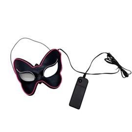Butterfly LED EL Wire Mask - Light-up Face Cover with Black Base & Neon Blue-Pink Accents - Battery Operated Masquerade Accessories for Cosplay, Theme Parties, Raves