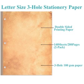 Stationery Writing Paper - 140 Sheets / 280 Pages Vintage Antique Design Printing, Letter Loose Leaf Paper, 3-Hole Refill Stationery Paper, 8.5" x 11"
