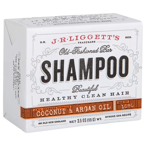 J·R·LIGGETT'S All-Natural Shampoo Bar, Virgin Coconut and Argan Oil - Support Strong and Healthy Hair - Nourish Follicles with Antioxidants and Vitamins-Detergent and Sulfate-Free, One 3.5 Ounce