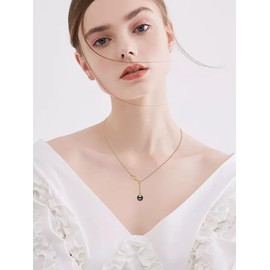 KANNSOAR Tahitian Black Pearl AAAA 18K Yellow Gold Plated Sterling Silver Infinity Pendant Y Necklace for Wedding Anniversary Birthday Graduation Jewelry Gift for Women Wife Mom Girlfriend Lover