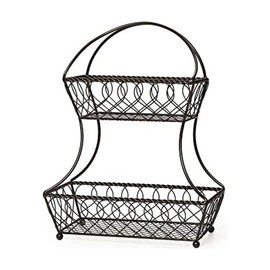 Gourmet Basics by Mikasa Loop and Lattice 2-Tier Flatback Metal Fruit Basket, Antique Black