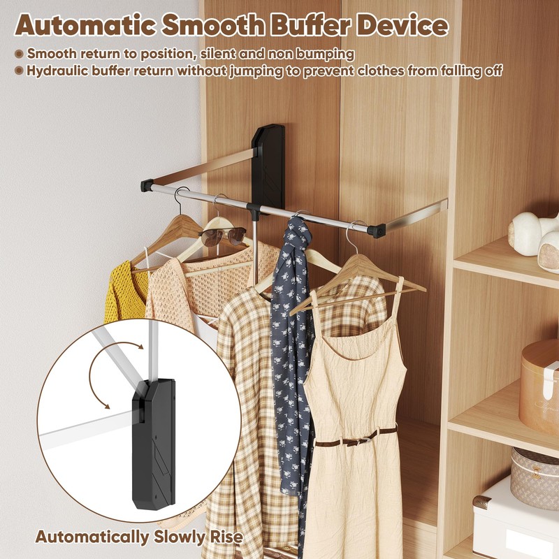 bimiti Pull Down Closet Rod Adjustable Width 26-35 Inches Floating