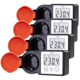 revolt Outdoor Current Meter: Set of 4 Outdoor Energy Cost Meter and Power Consumption Meter, 3,680 W (Electricity Meter Socket German, Power Meter Wattmeter, Solar Fairy Lights)