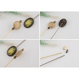 Alilang Gold Vintage Etched Carved Geometric Flower Hat Pin and Cameo Floral Lapel Pins for Women Pack of 2