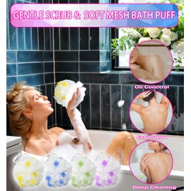 MURRI&MURRDI Body Shower Puff, Body Scrubber Bath Sponge 4 Pack, Exfoliating Bath Sponge Loofah Shower Sponge, Cute Shower Wash Puff (4 Colour)