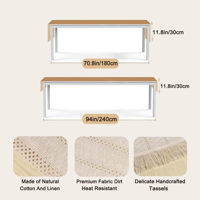 30×240cm Boho Table Runner with Tassels Hand Woven Cotton Macrame