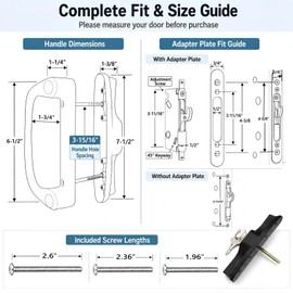 Teilmix Universal Aluminum Sliding Glass Door Handle, Fits Offset & Centered 3-15/16" Hole Spacing, 1-1/2" to 2" Thick Patio Doors, Inline Replacement with Mortise Lock, Non-Handed, Durable Black