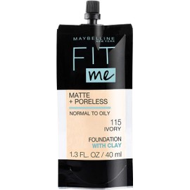 Maybelline New York Fit Me Matte + Poreless Liquid Foundation, Pouch Format, 115 Ivory, 1.3 Ounce