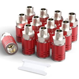 GASHER 12PCS Red 1/4-Inch Male Industrial Coupler,1/4 Inch NPT Male Threads Size, Quick Connect Air Coupler