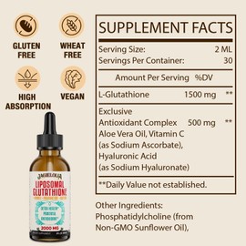 Liposomal Glutathione Liquid 2000MG – Antioxidant Detox Supplement for Women & Men, Aging Defense, Liver Function & Energy, with Hyaluronic Acid + Aloe Vera + Vitamin C, Natural & Vegan, 4 FL.OZ