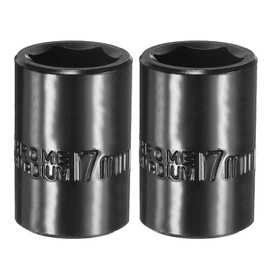 HARFINGTON 2pcs 6 Point Impact Socket 17mm Shallow Metric Hex Socket 1/2" Square Drive Electrophoretic Coating CR-V Steel for Industrial Grade Spindle Axle Nut Socket, Black