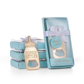 12 Pack Baby Bottle Opener for Newborn Baby Shower Favors, Baby Shower Party Return Gifts for Guest Poppin Bottles Openers with Exquisite Gifts Box used for Baby Gender Reveal Party (Blue-Baby Bottle)