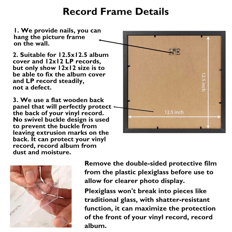 JCJMY Wood Vinyl Record Frame for the Wall, Display 12.5x12.5